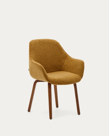 Aleli chair in mustard bouclé with solid ash wood legs and walnut finish