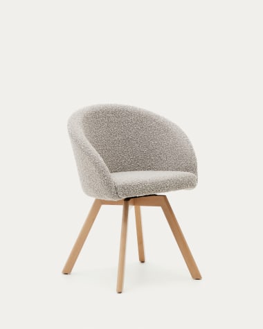 Marvin swivel chair with grey bouclé and beech wood legs in a natural finish
