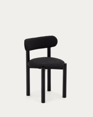 Nebai Stuhl aus schwarzem Bouclé und massivem Eichenholz mit schwarzem Finish