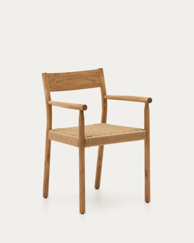 Cadeira Yalia de madeira maciça de carvalho FSC 100% acabamento natural e assento de corda