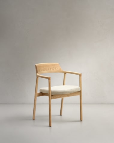 Krzesło Alocs zdejmowany pokrowiec beżowy szenil lite drewno dębowe naturalny FSC Mix Credit