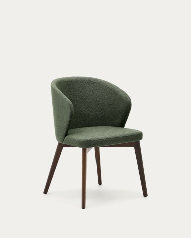 Cadeira Darice de chenille verde e madeira maciça de faia com acabamento nogueira FSC 100%