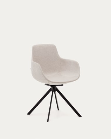 Tissiana-stoel met terugdraaiende zitting in beige chenille en mat zwart aluminium