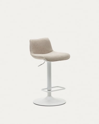 Zenda stool in beige chenille and matt white steel 81-102 cm