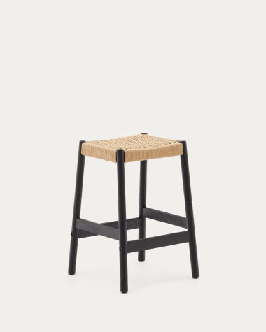 Yalia stool in solid oak wood in a black finish and rope cord, height 65 cm FSC 100%