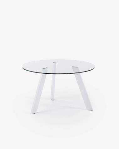 Carib ronde glazen tafel en stalen poten met witte afwerking Ø 130 cm
