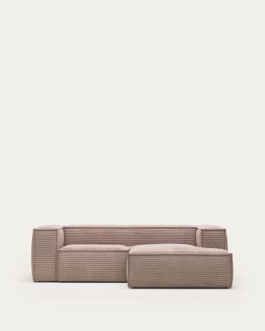 Blok 2 seater sofa with right side chaise longue in pink corduroy, 240 cm FR