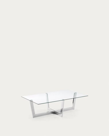 Table basse Plam en verre transparent et structure en acier chromé 120 x 70 cm