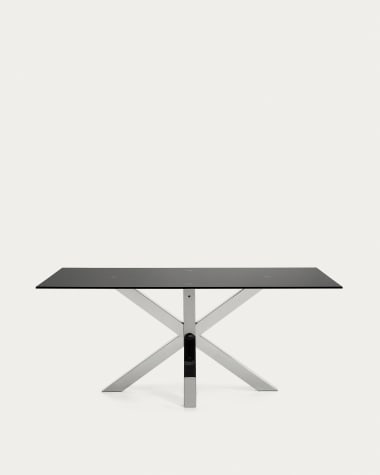 Argo tafel met glas in zwart en stalen poten 200 x 100 cm