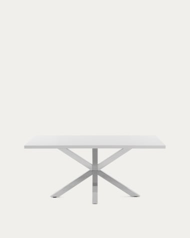 Tisch Argo aus Melamin mit weißer Oberfläche und Beinen aus Edelstahl, 180 x 100 cm