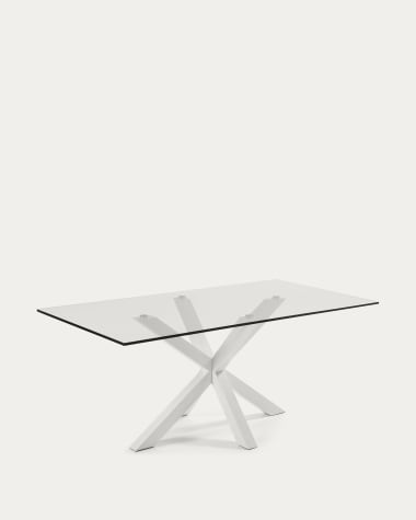 Argo glass table and steel legs with white finish, 200 x 100 cm
