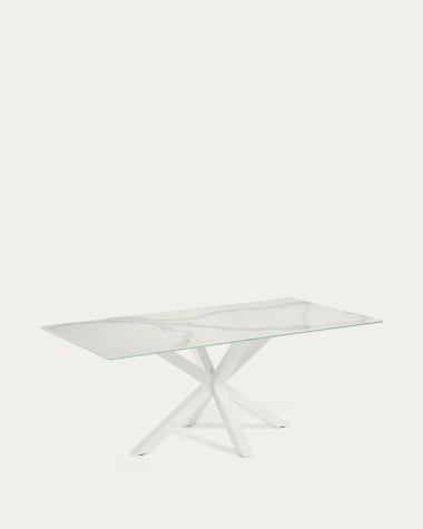 Table Argo en grès cérame Kalos finition blanche et pieds en acier finition blanche 200 x 100 cm