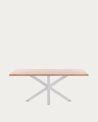 Tisch Argo aus Melamin mit natürlicher Oberfläche und Stahlbeinen mit weißem Finish, 200 x 100 cm
