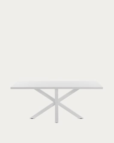 Tisch Argo aus Melamin mit weißer Oberfläche und Stahlbeinen mit weißem Finish, 200 x 100 cm