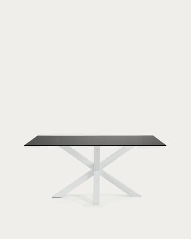Table Argo 180x100 cm, epoxy blanc et verre noir