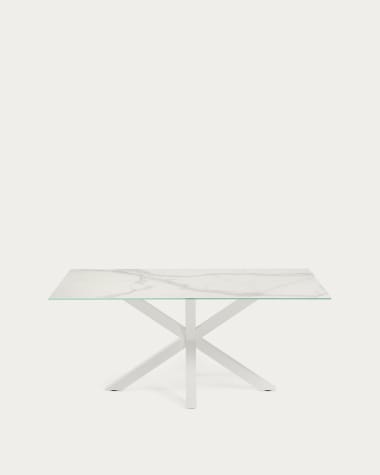 Table Argo en grès cérame Kalos finition blanche et pieds en acier finition blanche 180 x 100 cm