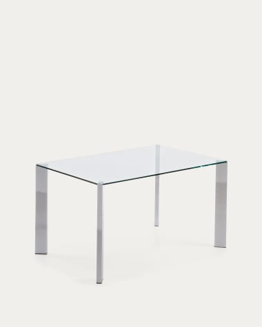 Table Spot en verre et pieds en acier finition chromée 142 x 92 cm