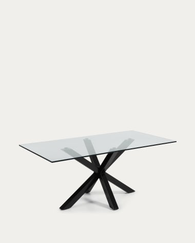 Table Argo en verre et pieds en acier finition noire 200 x 100 cm