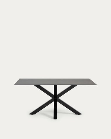 Argo tafel afgewerkt in porselein Iron Moss en stalen poten met zwarte afwerking 180 x 100 cm