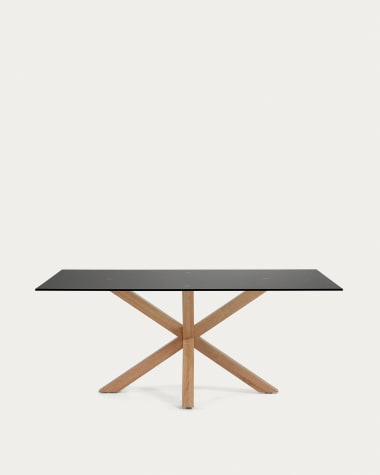 Argo Table with Black Glass and Steel Legs with Wood Finish 200 x 100 cm
