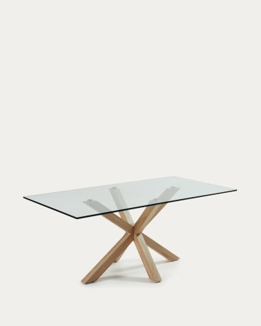 Argo Tisch aus Glas und Stahlbeine in Holzoptik 200 x 100 cm