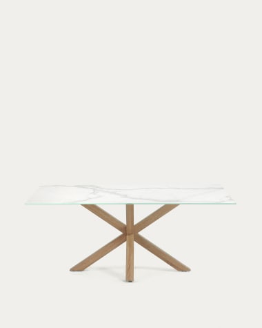 Table Argo en grès cérame blanc et pieds en acier effet bois 200 x 100 cm