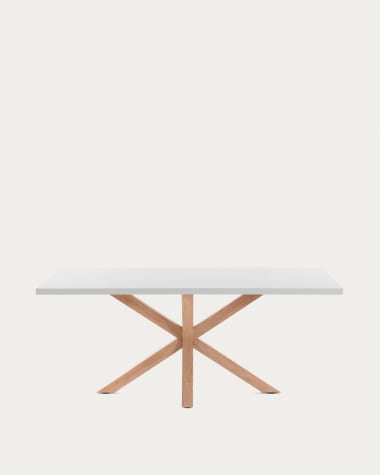 Tisch Argo aus Melamin mit weißer Oberfläche und Beinen aus Stahl in Holzoptik, 200 x 100 cm