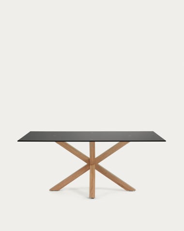 Table Argo 180x100 cm, acier en sonoma et verre noir