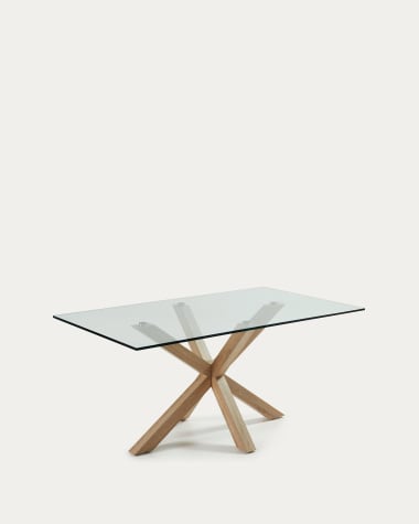 Argo Tisch aus Glas und Stahlbeine in Holzoptik 180 x 100 cm