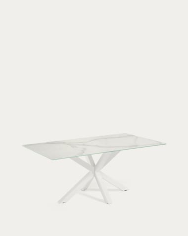 Argo tafel afgewerkt in Kalos wit porselein en stalen poten met witte afwerking 160 x 90 cm