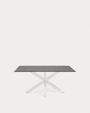 Table Argo en grès cérame Iron Moss et pieds en acier finition blanche 160 x 90 cm