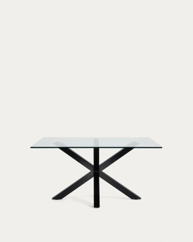 Argo glazen tafel met stalen poten en zwarte afwerking 160 (90) x 90 cm