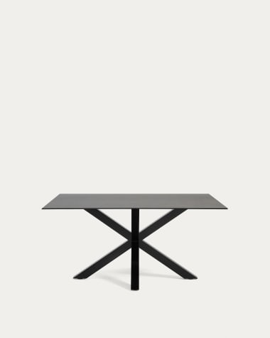 Argo tafel afgewerkt in porselein Iron Moss en stalen poten met zwarte afwerking 160 x 90 cm