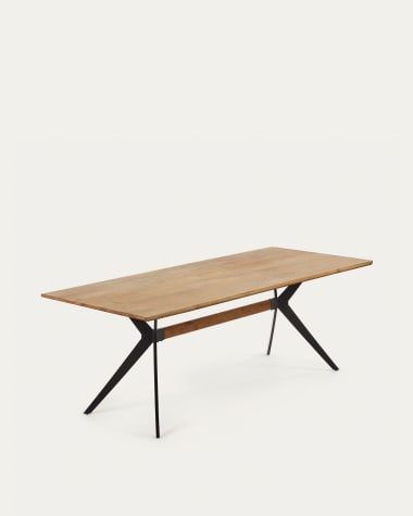 Τραπέζι Amethyst, παλαιωμένος καπλαμάς δρυός και ατσάλινα μαύρα πόδια, 160x90εκ