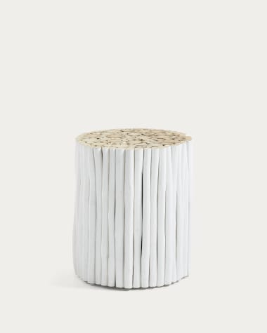 Stolik pomocniczy Filip z litego drewna tekowego z białym wykończeniem Ø 35 cm