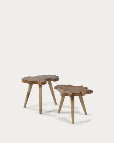 Set Hattie de 2 mesas de apoio de madeira maciça de teca 60 cm / 56 cm
