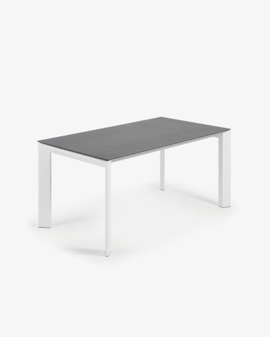 Table extensible Axis grès cérame finition Vulcano Roca pieds blancs 160 (220) cm