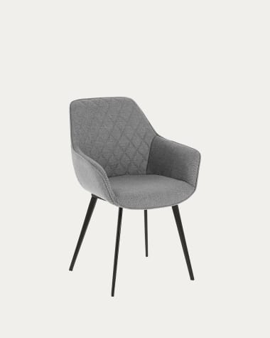 Cadeira Amira cinza-claro e pernas de aço com acabamento preto