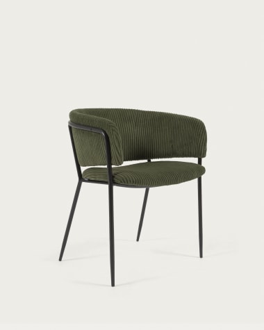 Καρέκλα Runnie, χοντρό κοτλέ, σκούρο πράσινο, μεταλλικά πόδια σε μαύρο φινίρισμα