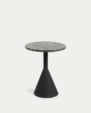 Delano zwart terrazzo bijzettafeltje met zwart stalen poten, Ø 40 cm