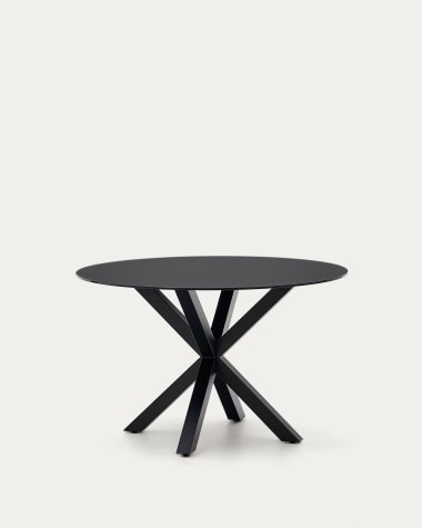 Argo runder Tisch aus schwarzem Glas mit schwarzen Stahlbeinen Ø 120 cm