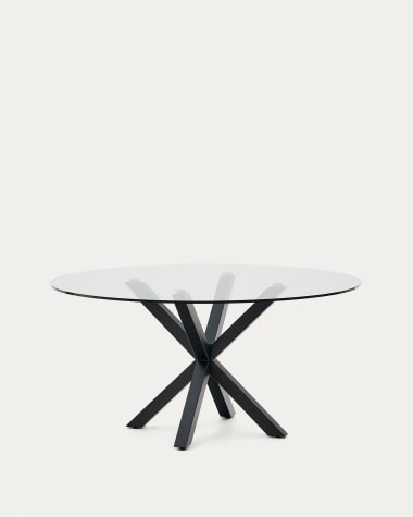 Argo ronde tafel in glas met zwarte stalen poten met houteffect Ø 150 cm