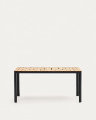 Table 100 % d'extérieur Bona bois de teck massif et aluminium finition noire 160 x 90 cm
