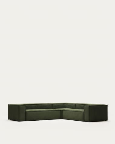 5-zits hoekbank Blok in groen dik ribfluweel/corduroy 320 x 290 cm / 290 x 320 cm