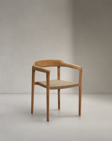 Icaro stackable chair solid teak wood with natural finish and beige rope cord, FSC 100%