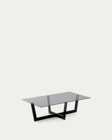 Table basse Plam en verre noir et structure en acier noir 120 x 70 cm