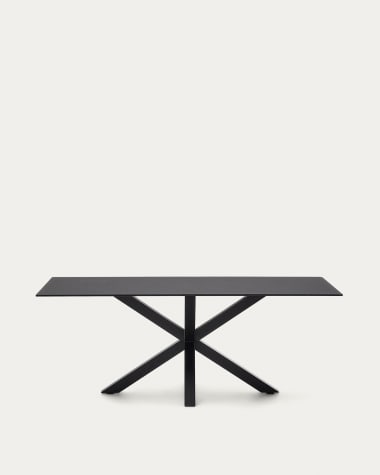 Argo Tisch aus schwarzem Glas und schwarzen Stahlbeinen 200 x 100 cm