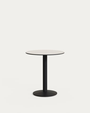 Στρογγυλό τραπέζι εξωτερικού χώρου Esilda, λευκό και μαύρη βαμμένη μεταλλική βάση, Ø 70x70εκ