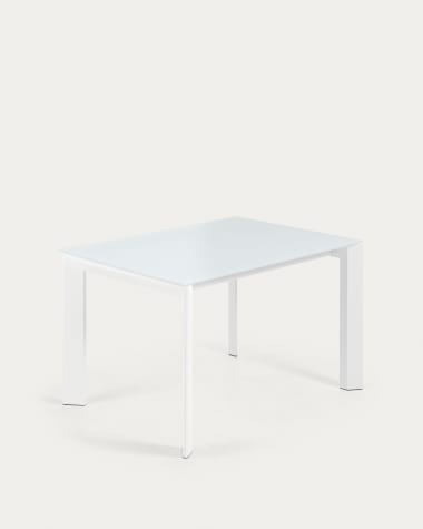 Επεκτεινόμενο τραπέζι Axis, λευκό γυαλί και λευκά ατσάλινα πόδια, 120(180)εκ