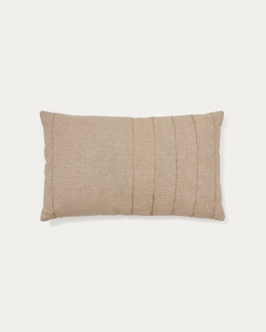 Housse de coussin Sayema en coton beige avec broderie en jute naturel 30 x 50 cm